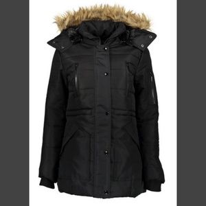 Yoki Faux Fur-Trim Lined Winter Puffer Coat Small